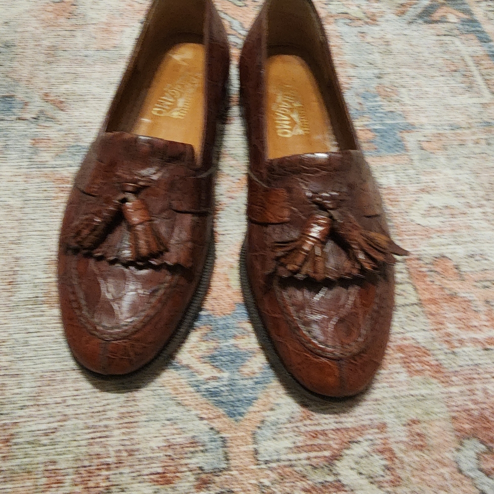Salvatore Ferrogamo REAL GATOR Brown Leather Tassel Loafers